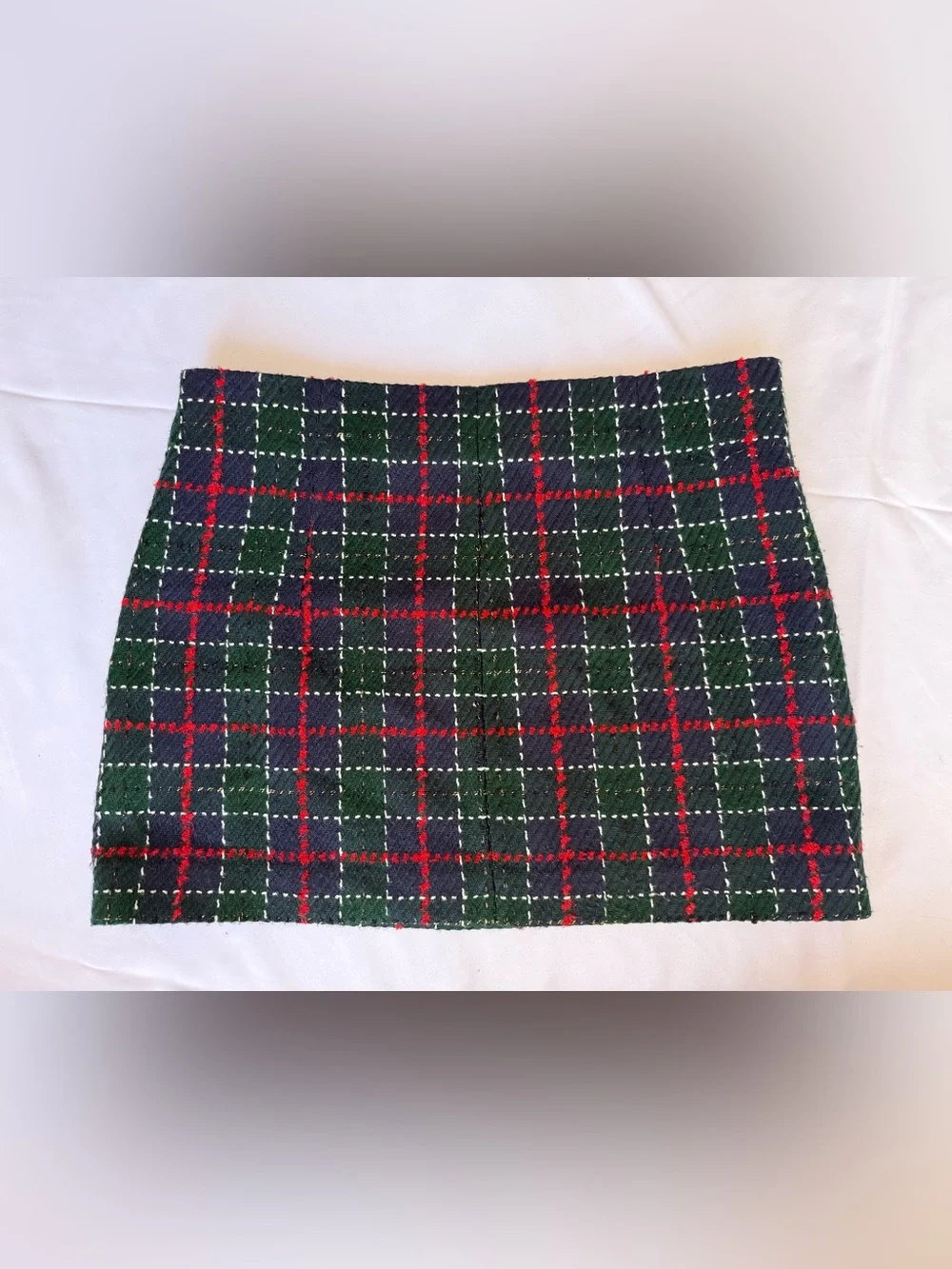 Zara Blue Green Red Tartan Plaid Knit Mini Skirt Size Large